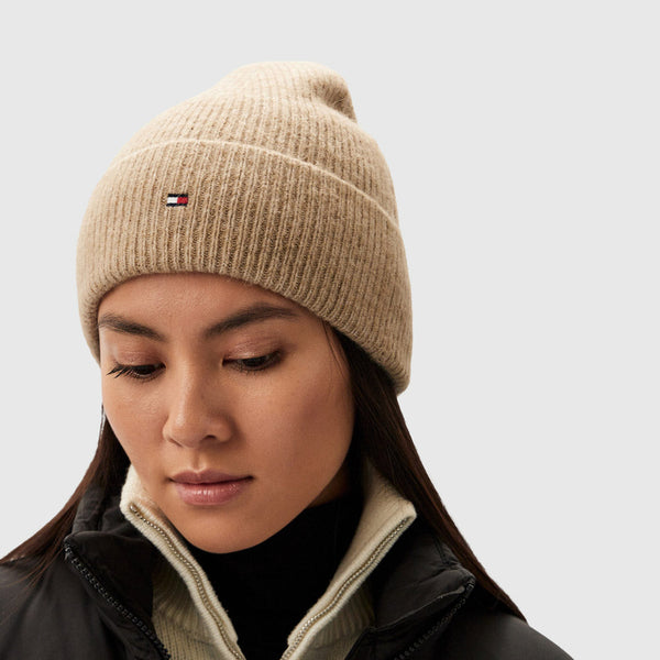 Essential Flag Fuzzy Beanie - Beige