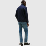 Global Stripe Stand Collar Jacket - Navy
