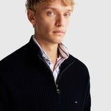 Herringbone Zip Sweater - Navy