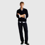 Herringbone Zip Sweater - Navy