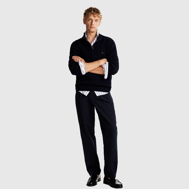Herringbone Zip Sweater - Navy