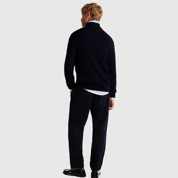 Herringbone Zip Sweater - Navy