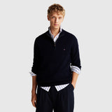 Herringbone Zip Sweater - Navy