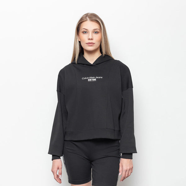 Rib Insert Interlock Hoodie - Black